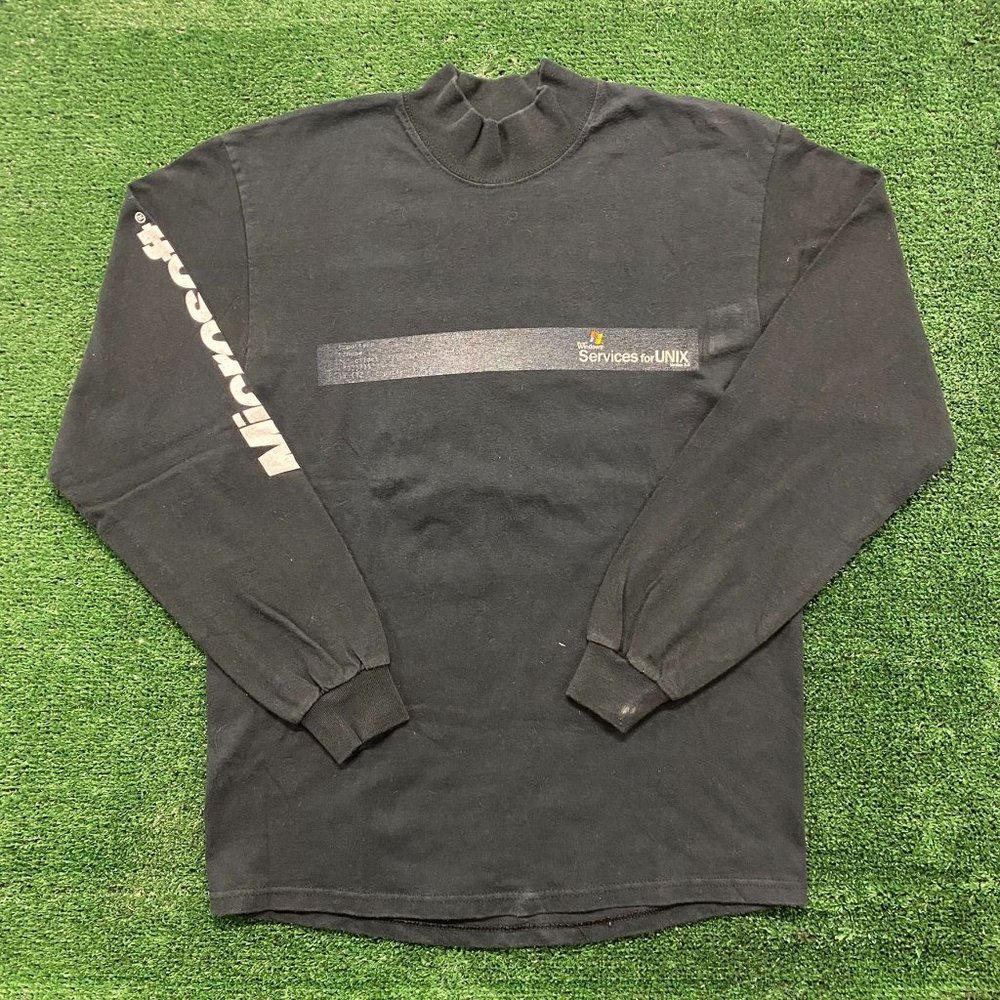 Vintage Y2K Microsoft Windows Unix T-Shirt Long Sleeve Coding Computers PC Black
